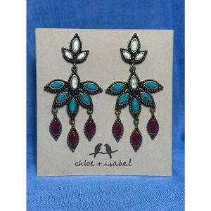 CHLOE + ISABEL Turquoise & Fuchsia Statement Drop Earrings - E428TUAG